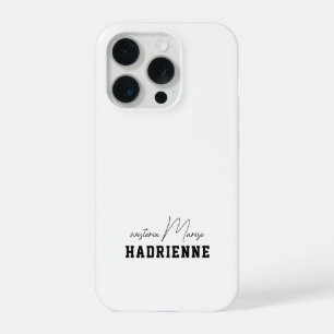 Coque iPhone 15 Pro Monogramme de nom noir et blanc moderne