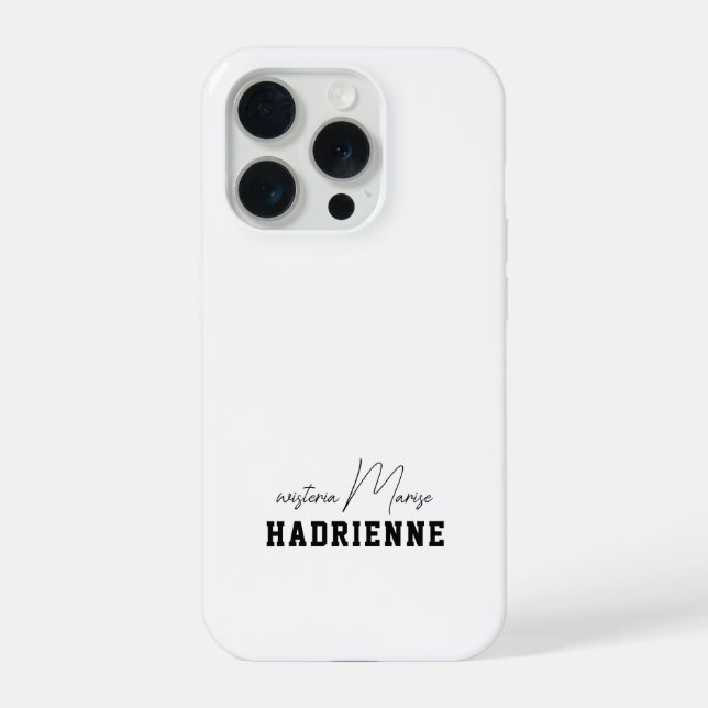 Coque iPhone Monogramme de nom noir et blanc moderne (Verso)