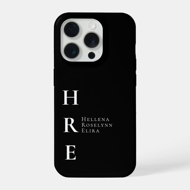 Coque iPhone Monogramme de nom noir et blanc moderne (Verso)
