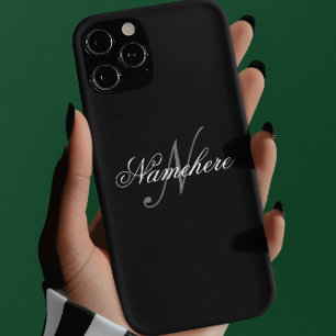 Coque iPhone 11Pro Max Monogramme de nom noir et blanc personnalisé uniqu