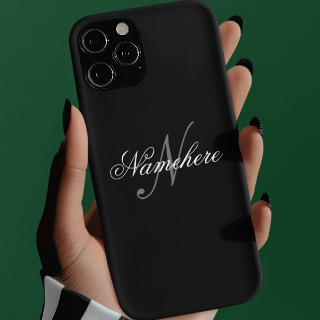 Coque iPhone Monogramme de nom noir et blanc personnalisé uniqu (Créateur téléchargé)