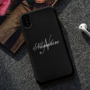 Coque iPhone XS Max Monogramme de nom noir et blanc personnalisé uniqu