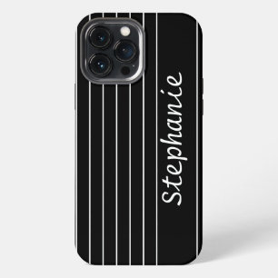 Etui iPhone 13 Pro Max Monogramme de nom personnalisé rayures noires et b
