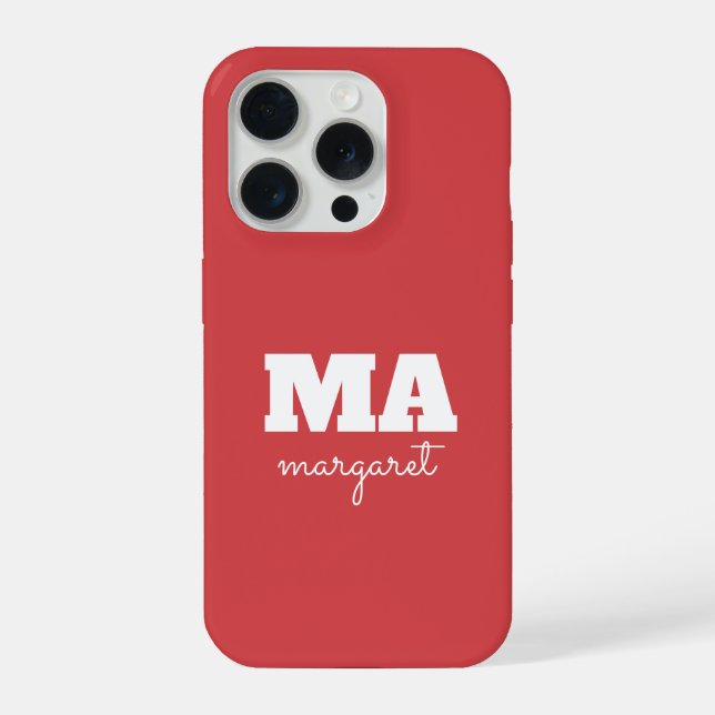 Coque iPhone Monogramme de nom personnalisé rose et blanc uniqu (Verso)