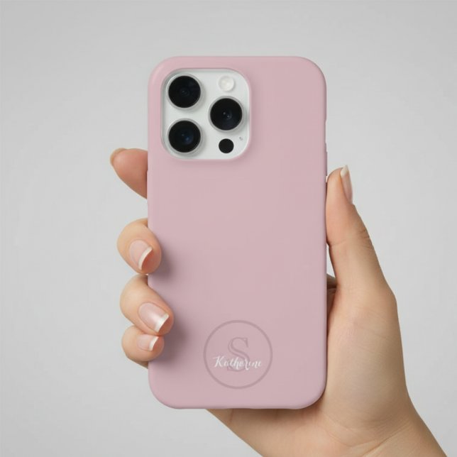Coque iPhone Monogramme de nom personnalisé Rose Poussiéreux (Créateur téléchargé)