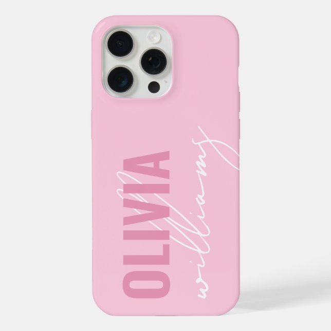 Coque iPhone Monogramme de nom rose moderne (Verso)