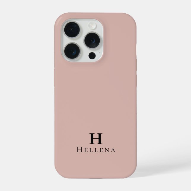 Coque iPhone Monogramme de nom rose poudré moderne (Verso)