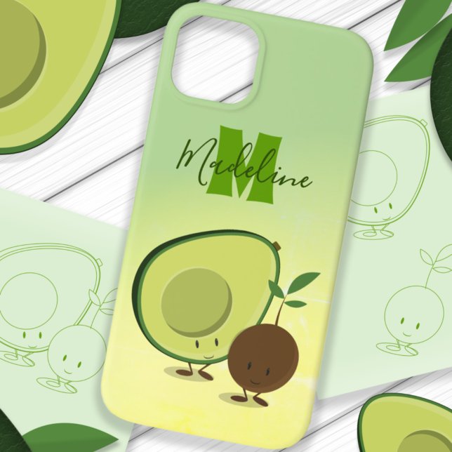 Coque iPhone Monogramme de nourriture d'avocat mignon (Créateur téléchargé)