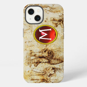 Etui iPhone 13 Monogramme de parchemin de gemme du cœur et de ses
