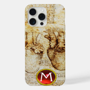 Coque iPhone 15 Pro Max Monogramme de parchemin de gemme du cœur et de ses