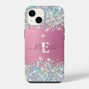 Coque Pour iPhone 14 Monogramme de Parties scintillant de Faux rose mod