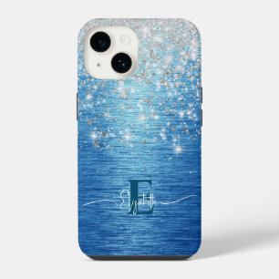 Coque Pour iPhone 14 Monogramme de Parties scintillant en argent brossé