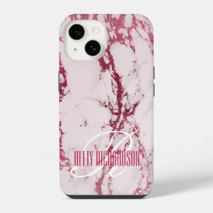 Coque Pour iPhone 14 Monogramme de Parties scintillant en marbre rose p