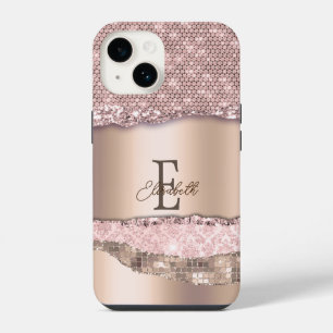 Coque Pour iPhone 14 Monogramme de Parties scintillant Gold Diamonds Ro
