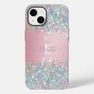 Coque Pour iPhone 14 Monogramme de Parties scintillant moderne Blush Ho