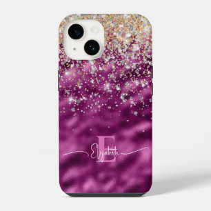 Coque Pour iPhone 14 Monogramme de Parties scintillant moderne Purple F