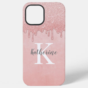 Coque iPhone 12 Pro Max Monogramme de Parties scintillant rose pâle Rose