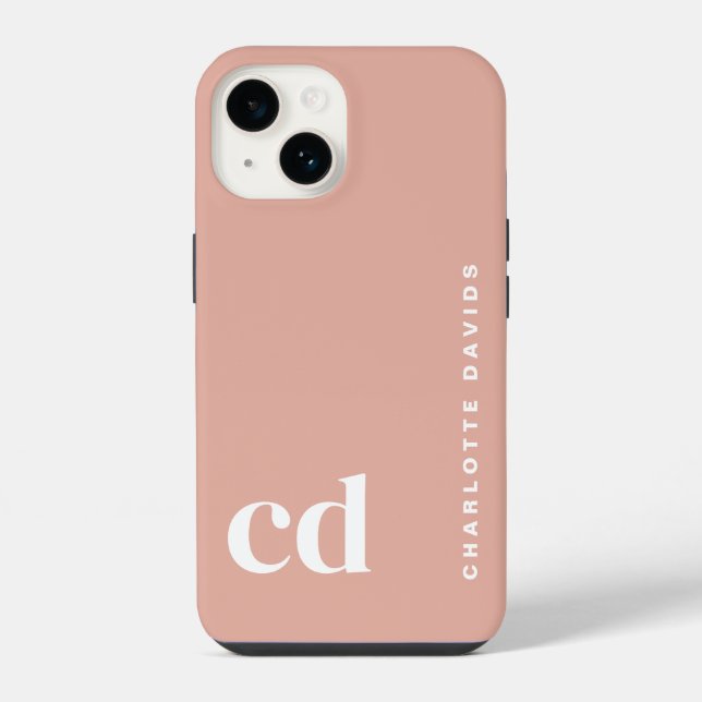 Coque iPhone Monogramme de pêche mignonne féminine (Verso)