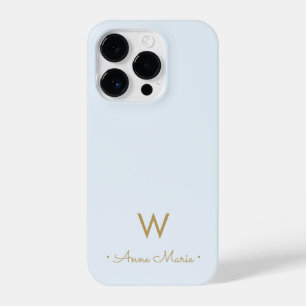 Coque Pour iPhone 14 Plus Monogramme de script en or bleu clair moderne