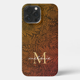 Etui iPhone 13 Pro Max Monogramme de script floral or orange rouille élég