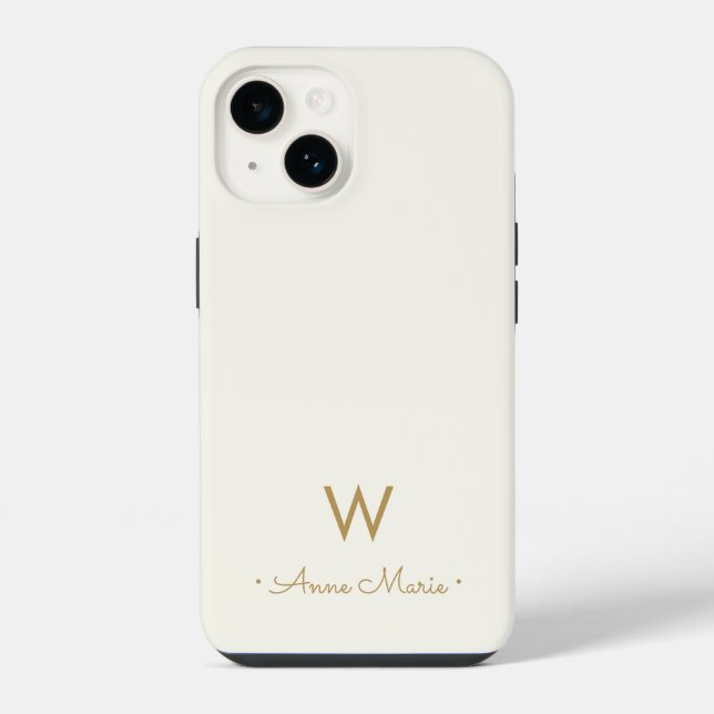 Coque iPhone Monogramme de script ivoire moderne (Verso)