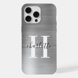 Coque iPhone 15 Pro Max Monogramme de signature moderne argenté