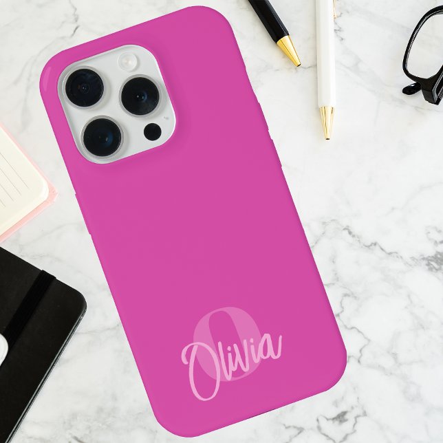 Coque iPhone Monogramme de style chic en monochrome rose  (Créateur téléchargé)