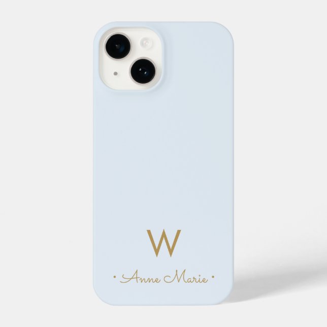 Coque iPhone Monogramme de style manuscrit Moderne Bleu Poussié (Verso)