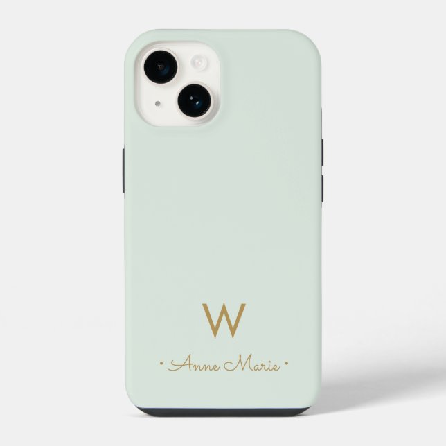 Coque iPhone Monogramme de style moderne vert sauge (Verso)