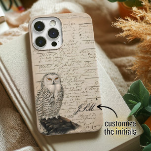 Etui iPhone 13 Monogramme de style vintage en papier de chouette