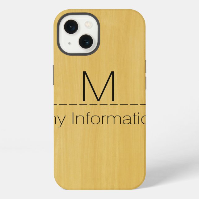 Coque iPhone Monogramme de texture de grain de bois doré (Verso)