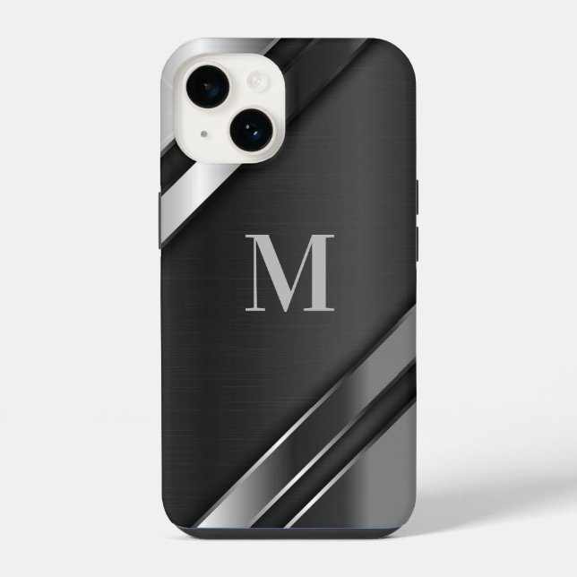 Coque iPhone Monogramme de texture métallique (Verso)