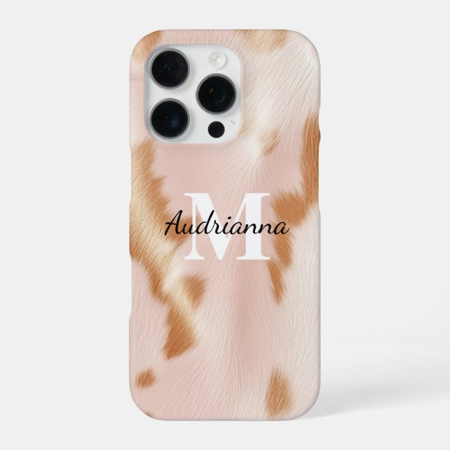 Coque iPhone Monogramme de vache blanche rose (Verso)