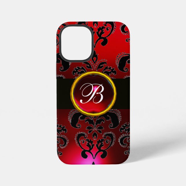 Coque iPhone MONOGRAMME D'ENDOMMAGÉE NOIR ET ROUGE, Ruby (Verso)