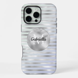 Coque iPhone 16 Pro Max Monogramme des bandes d'argent de la lavande de me