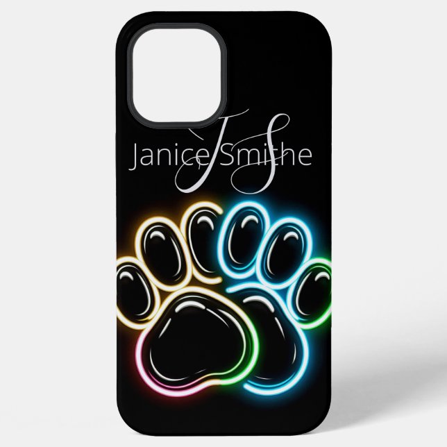 Coque iPhone Monogramme des pattes de chien de Néon (Verso)