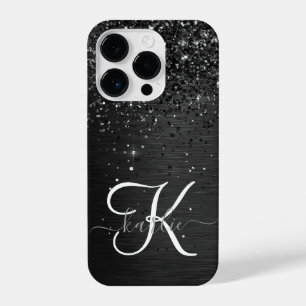 Coque Pour iPhone 14 Plus Monogramme d'étincelle à Parties scintillant noire