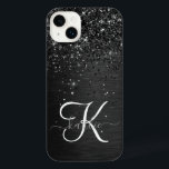 Monogramme d'étincelle à Parties scintillant noire<br><div class="desc">Personnalisez facilement ce design élégant et branché de boîtier de téléphone avec une jolie parties scintillant brillante noire sur un arrière - plan métallique brossé noir.</div>