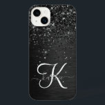 Monogramme d'étincelle à Parties scintillant noire<br><div class="desc">Personnalisez facilement ce design élégant et branché de boîtier de téléphone avec une jolie parties scintillant brillante noire sur un arrière - plan métallique brossé noir.</div>