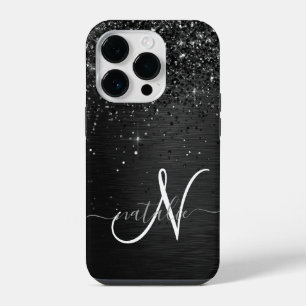 Coque Pour iPhone 14 Plus Monogramme d'étincelle à Parties scintillant noire