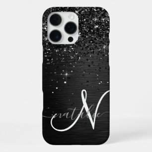 Coque iPhone 16 Pro Max Monogramme d'étincelle à Parties scintillant noire
