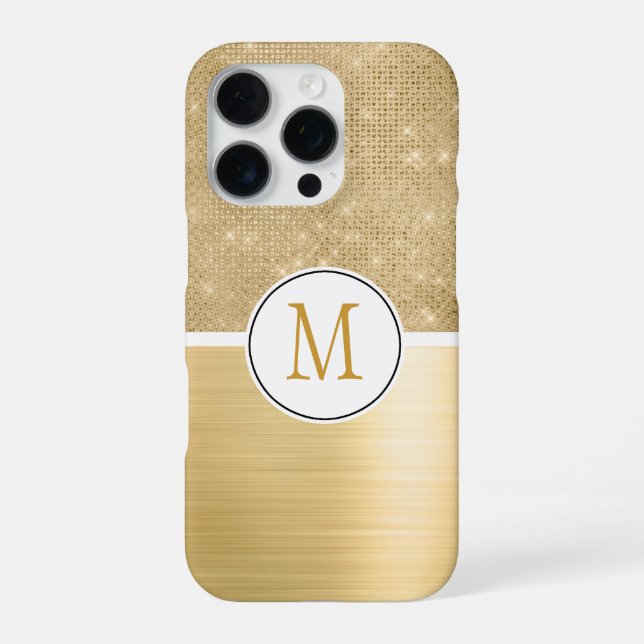 Coque iPhone Monogramme d'étincelle dorée (Verso)