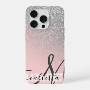 Coque iPhone 15 Pro Monogramme Diagonal Silver Blush Pink Ombre Gradie