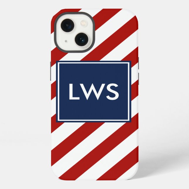 Coque iPhone Monogramme Diagonale Bleu Rouge (Verso)
