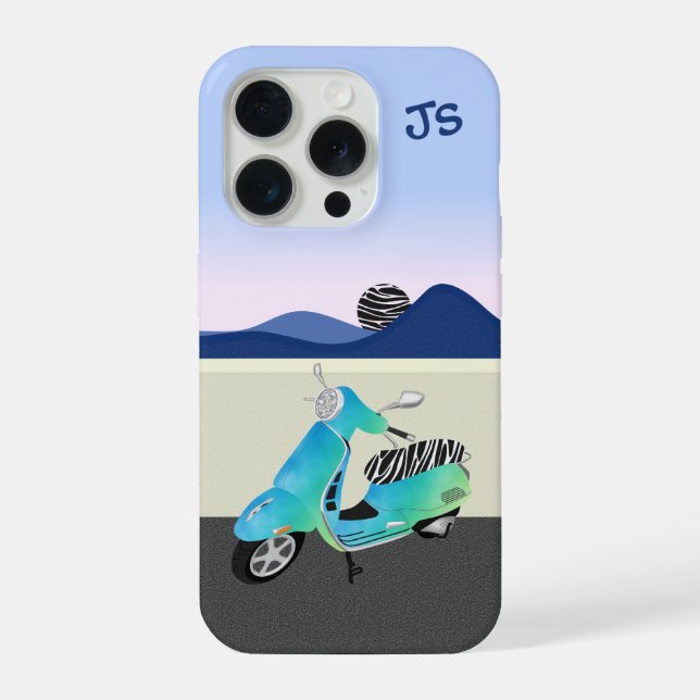 Coque iPhone Monogramme d'illustration de la lune de scooter Ze (Verso)