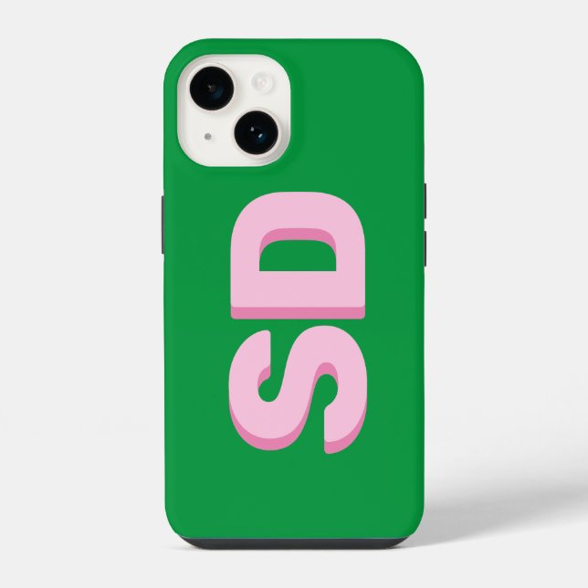 Coque iPhone Monogramme d'initiales gras vert et rose  (Verso)