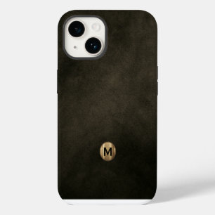 Coque Pour iPhone 14 Monogramme d'or brossé noir moderne