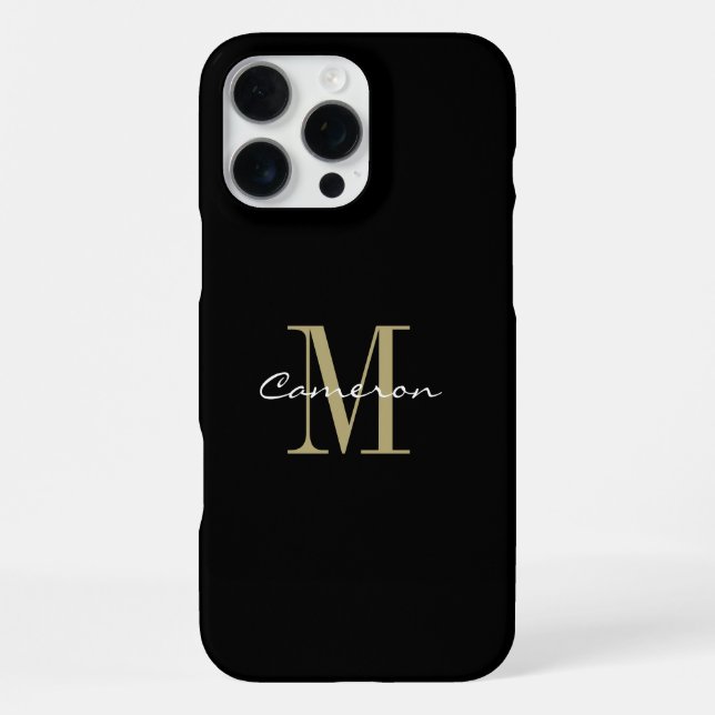 Coque iPhone Monogramme d'or initial et nom personnalisé (Verso)