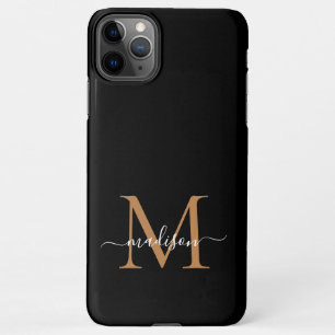 Coque iPhone 11Pro Max Monogramme d'or noir moderne Nom du script coque i