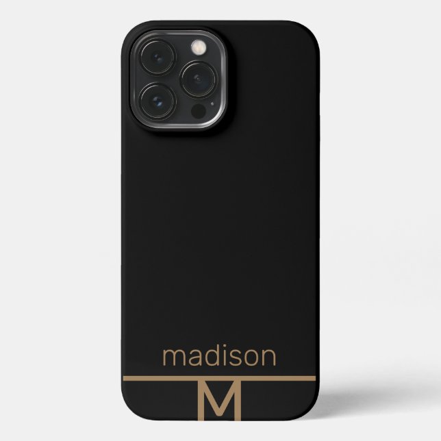 Coque iPhone Monogramme d'or noir moderne personnalisé simple (Verso)